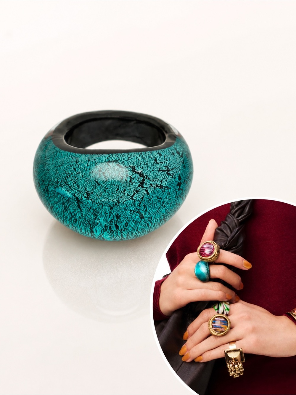 ZARA Turquoise Aqua Dome Statement Ring Chunky Metallic Resin Cocktail Y2K